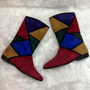 Vintage 80's Vaneli Color Block Patchwork Boots Size 8.5 B4
